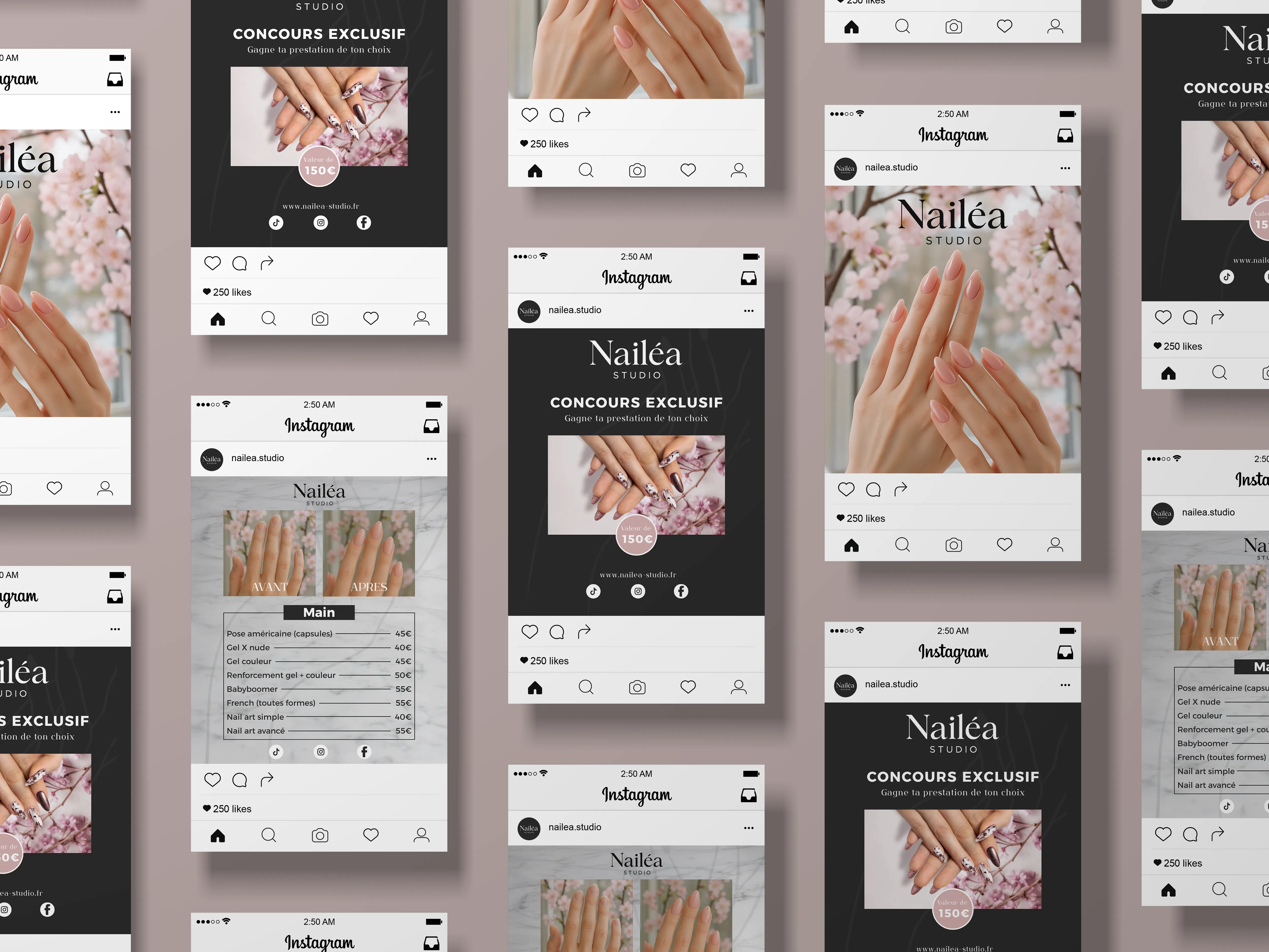 Aperçu des posts Instagram créés pour Nailéa Studio